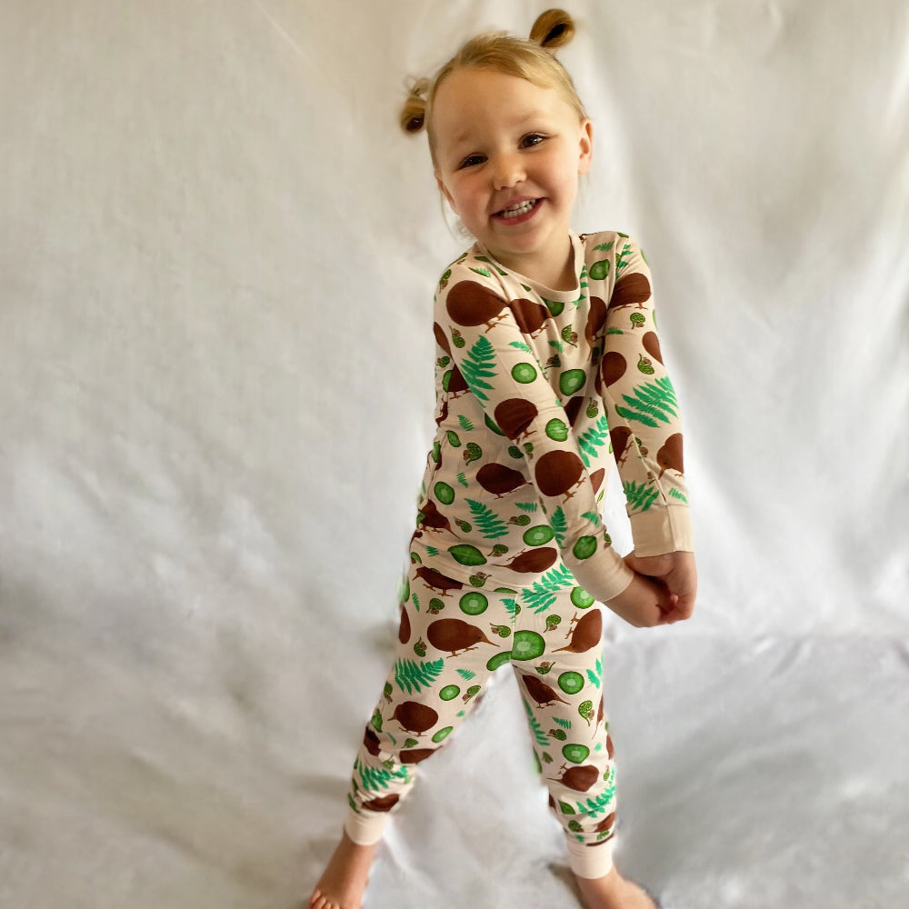 Bamboo kids pyjamas-Kiwi Wonderland | Elly and Lou